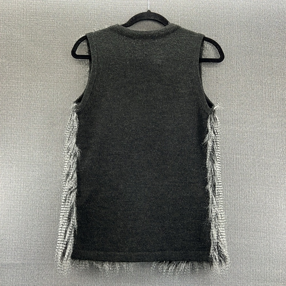 Design History Women’s Gray‎ Faux Fur Shaggy Open Front Knit Back Vest Size S - Picture 7 of 9